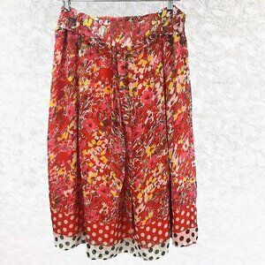 R MY Flowy Floral Print Lined Skirt with Polka Dot Double Hem Size XL
